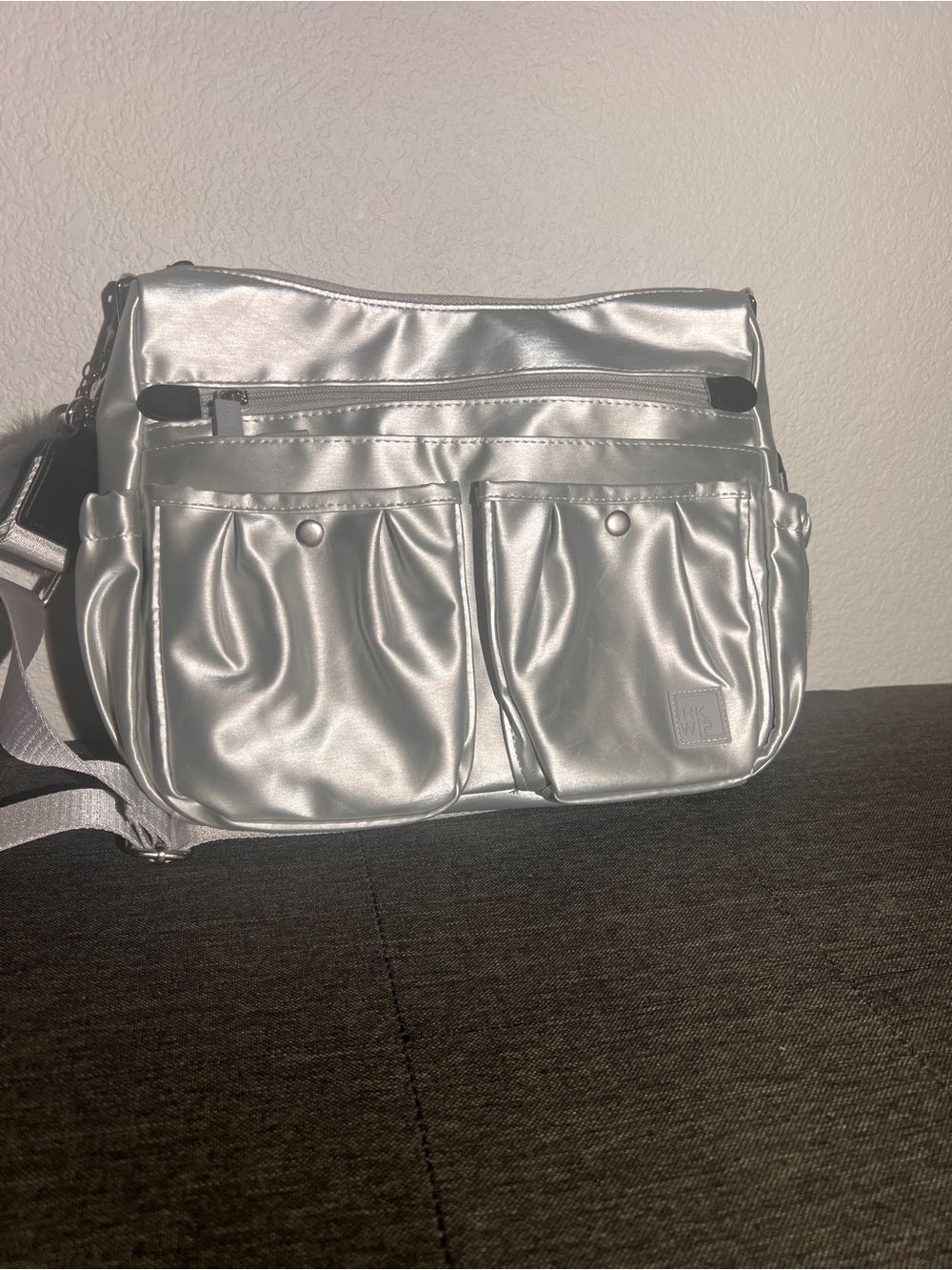 Metallic Silver Crossbody Organizer Bag